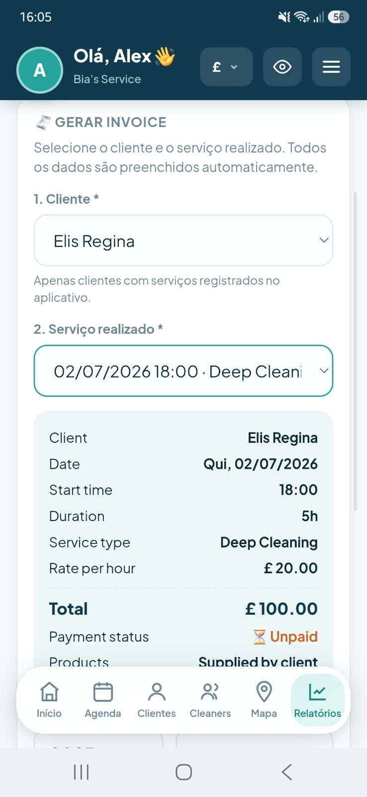 Gerar invoice
